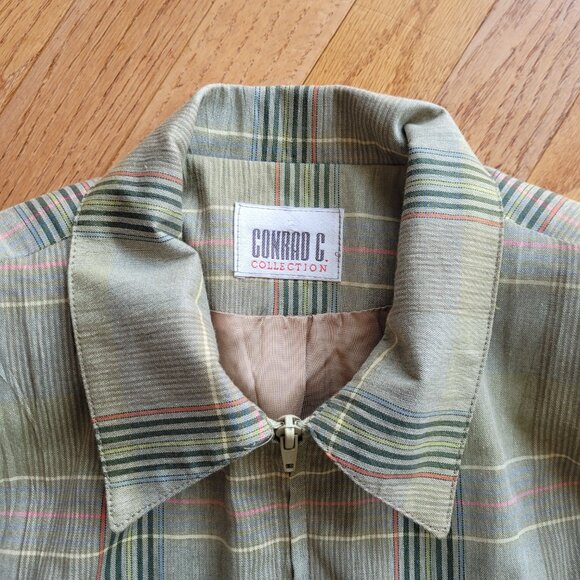 Conrad C Collection Plaid Bomber Jacket Collar SZ 12 Preppy Tennis Prep - Picture 2 of 16